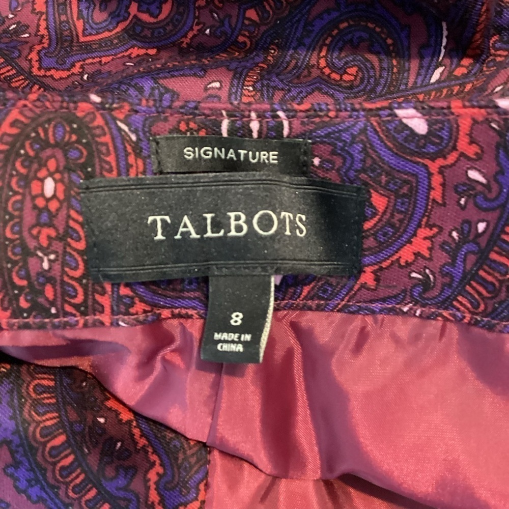 Talbots Signature Purple Paisley Cotton Silk Ankle Pants Size 8 - Picture 5 of 6